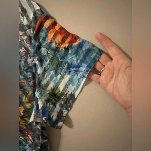 TIME AND TRU size 2X, blue floral and striped, short sleeved, ruffled tee. - Picture 5 of 8